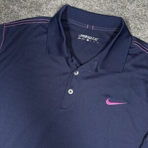 Nike Golf Polo Mens XL Navy Pink Purple Dri-Fit Performance Stretch